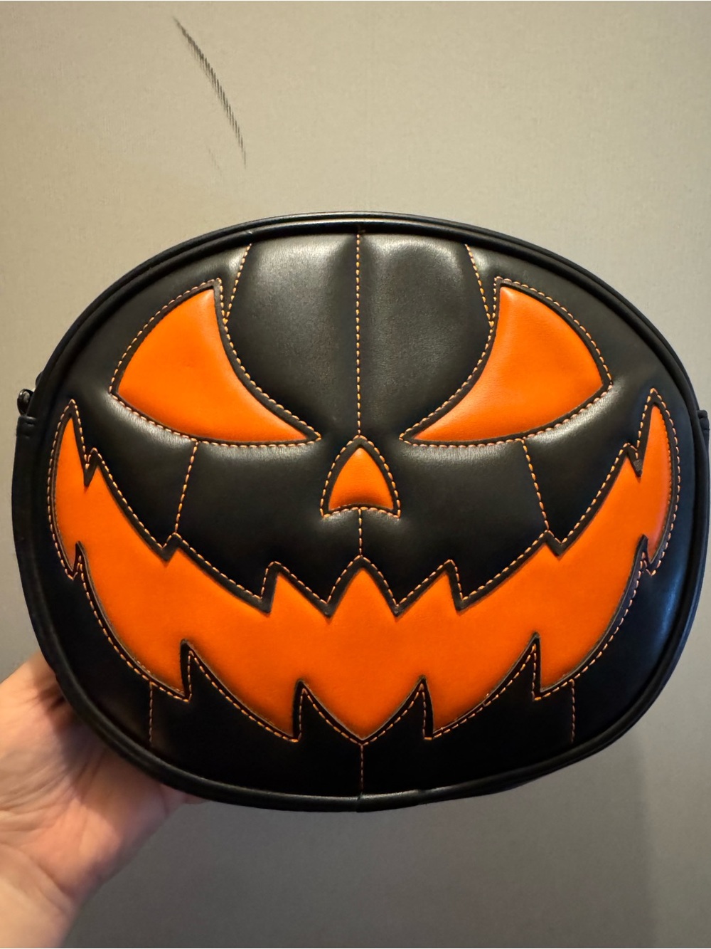 Love Pain and Stitches Black & Orange Pumpkin Face Crossbody Bag